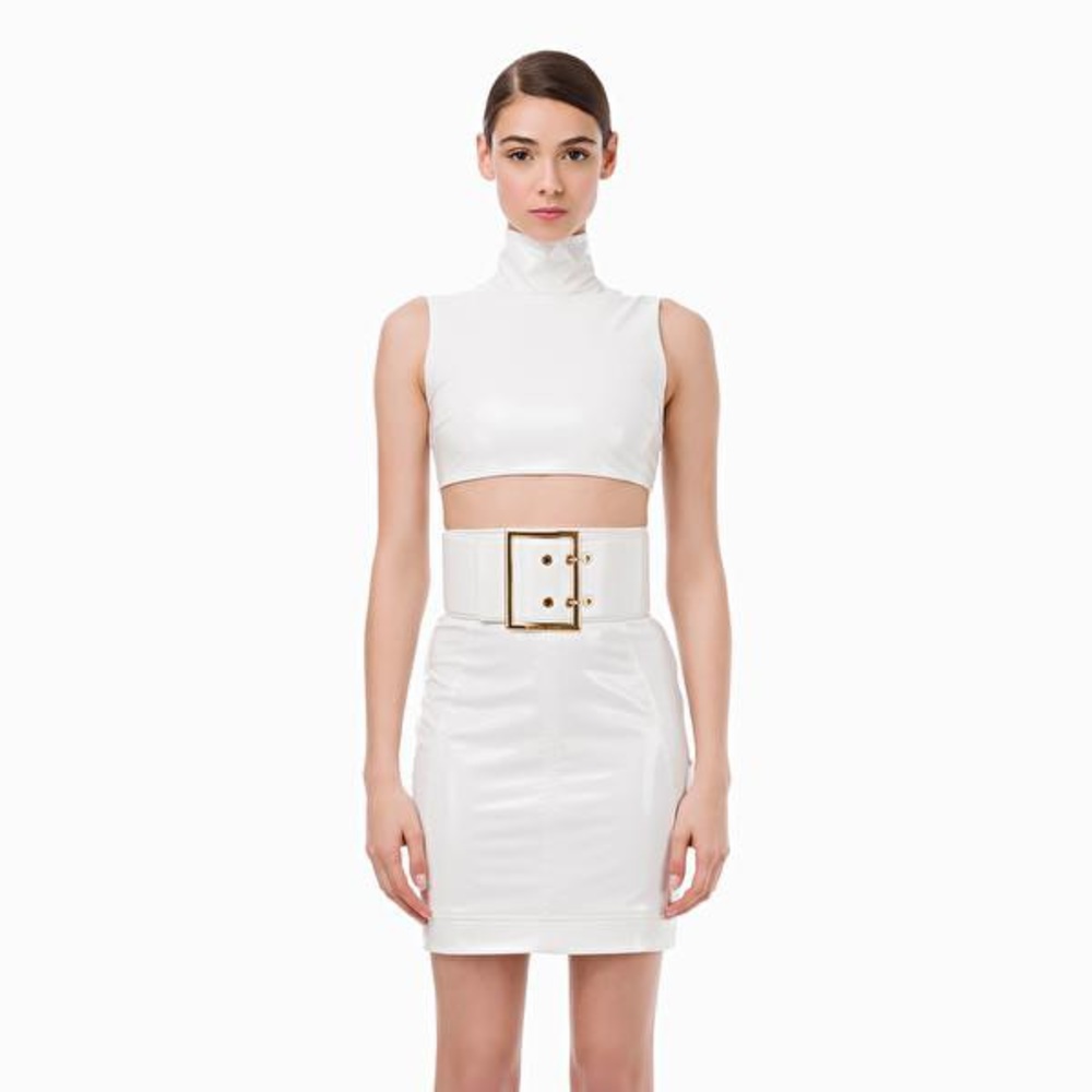 White Vinyl Mini Skirt with Maxi Belt